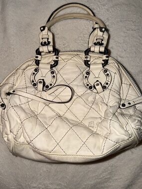 Juicy Couture White Quilted Leather Shoulder Bag with Black Trim